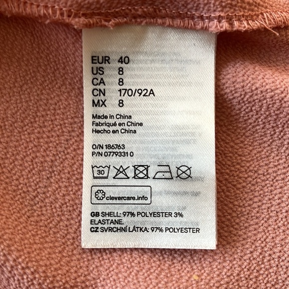 H&M Babydoll Dress Button-Front Mini Dress with Gathered Sleeves Blush Pink NWT - Picture 3 of 3